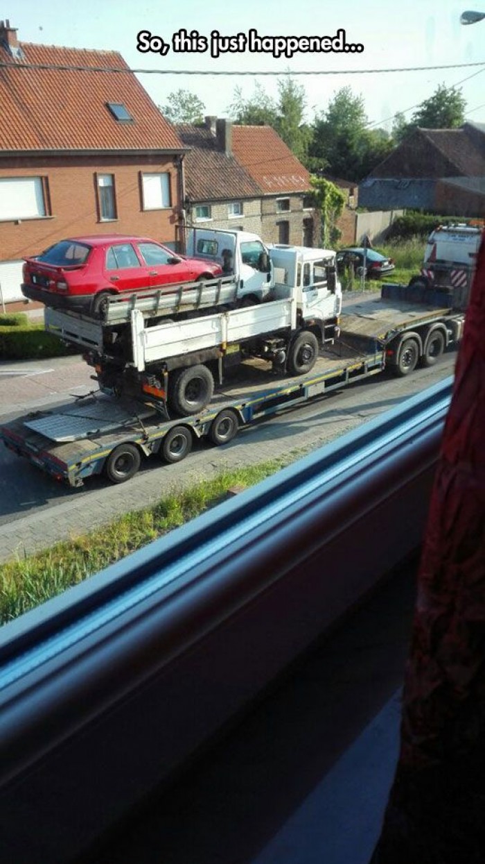 Truck on track and on top car on tow track