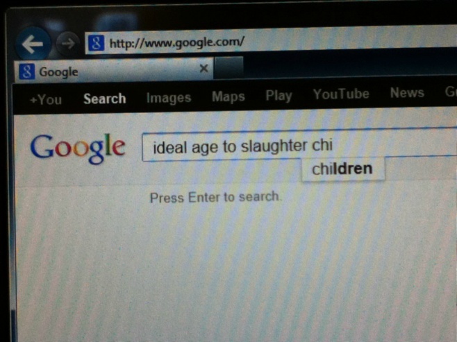 Google, go home you're drunk - 'ideal age to slaughter chi-dren'