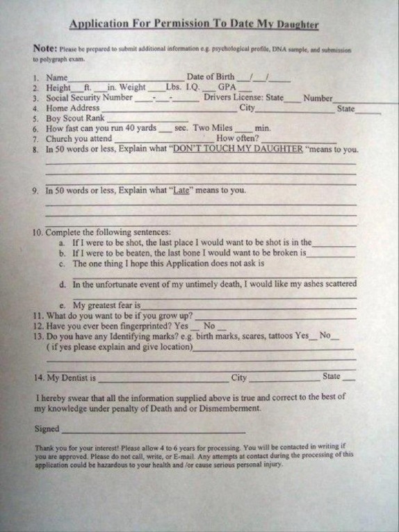 Application for permission to date my daughter