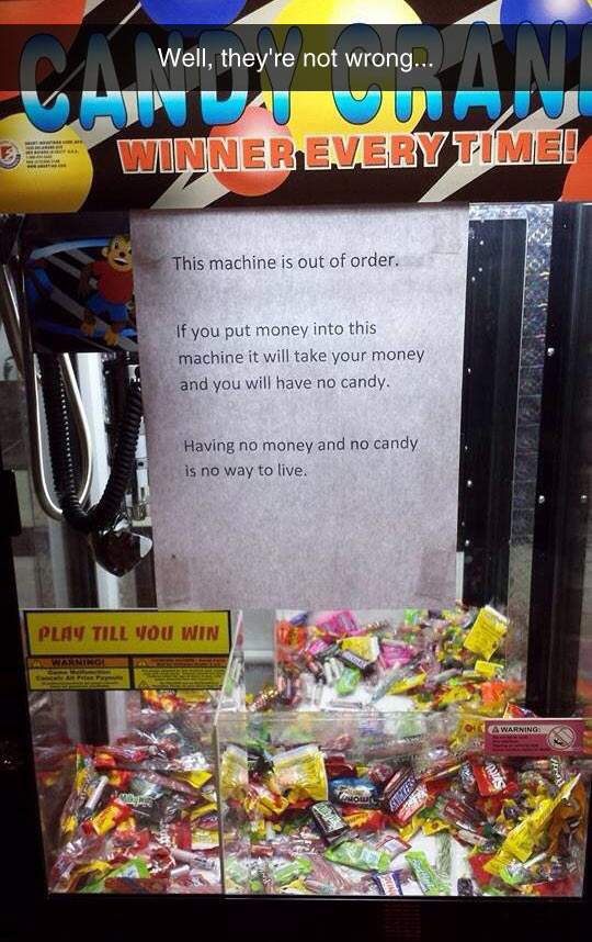 Candy crane - This machine is out of order.