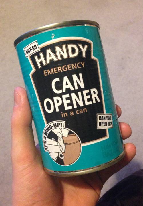 Not so handy emergency can opener in a can.