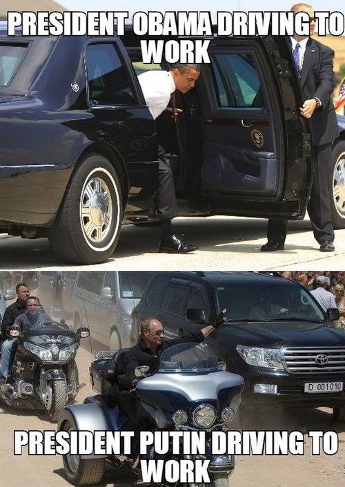 Obama vs Putin driving to work